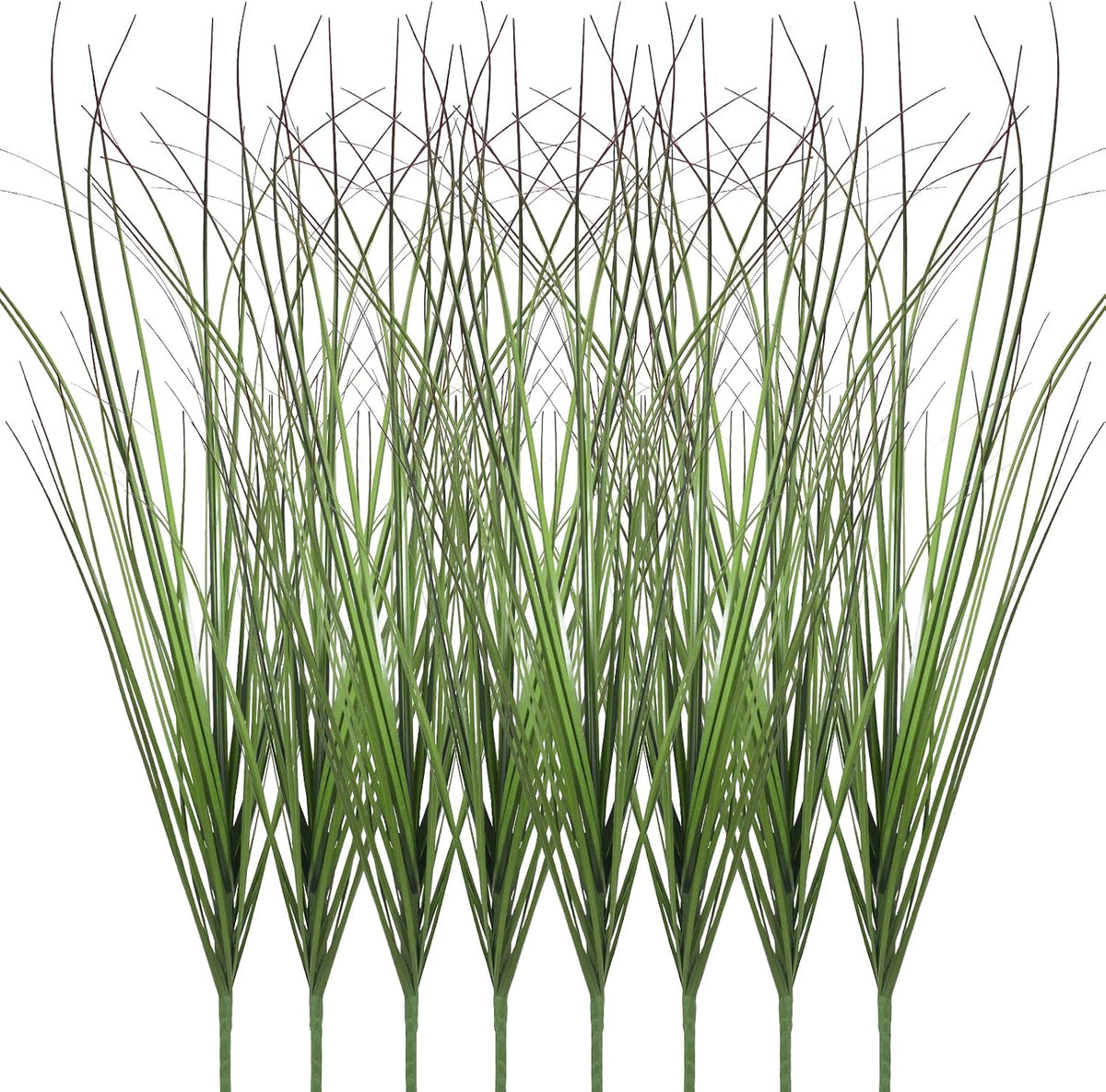 8 Bundles Artificial Plants Onion Grass Outdoor 17 Inch Tall Fake Shrubs Wheat Grass UV Resistant Greenery Stems Faux Bushes Plant for Indoor Outdoor Garden Office Home Decor（Green Red Tail）