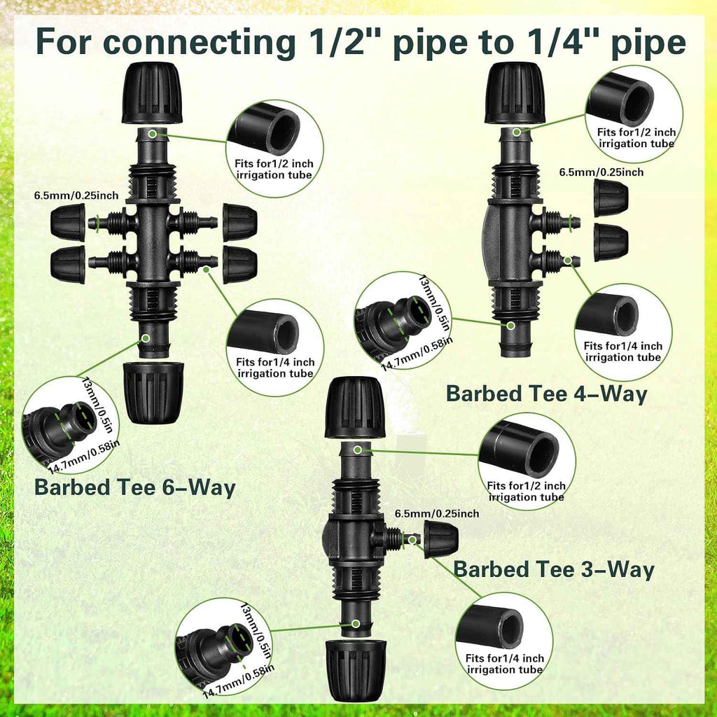 Rossesay 20 Pcs 1/2 Inch Tubing Drip Irrigation Fittings Kit for Drip Line Connectors Water Drip System Include 2 Elbow, 3 Switch Valves, 4 End Cap, 2 Couplings, 3 3 Way,3 4 Way,3 6 Way Connector