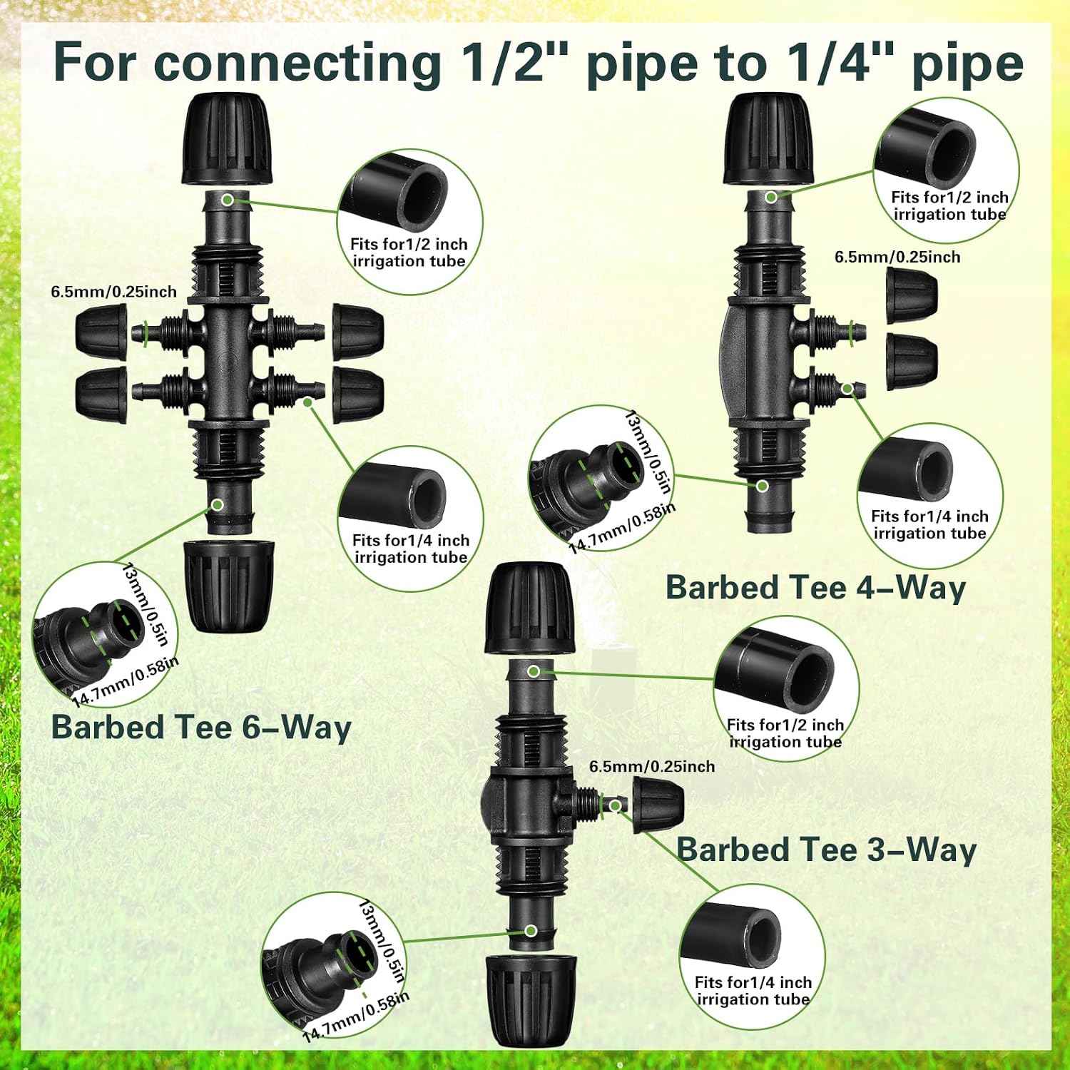 Rossesay 20 Pcs 1/2 Inch Tubing Drip Irrigation Fittings Kit for Drip Line Connectors Water Drip System Include 2 Elbow, 3 Switch Valves, 4 End Cap, 2 Couplings, 3 3 Way,3 4 Way,3 6 Way Connector