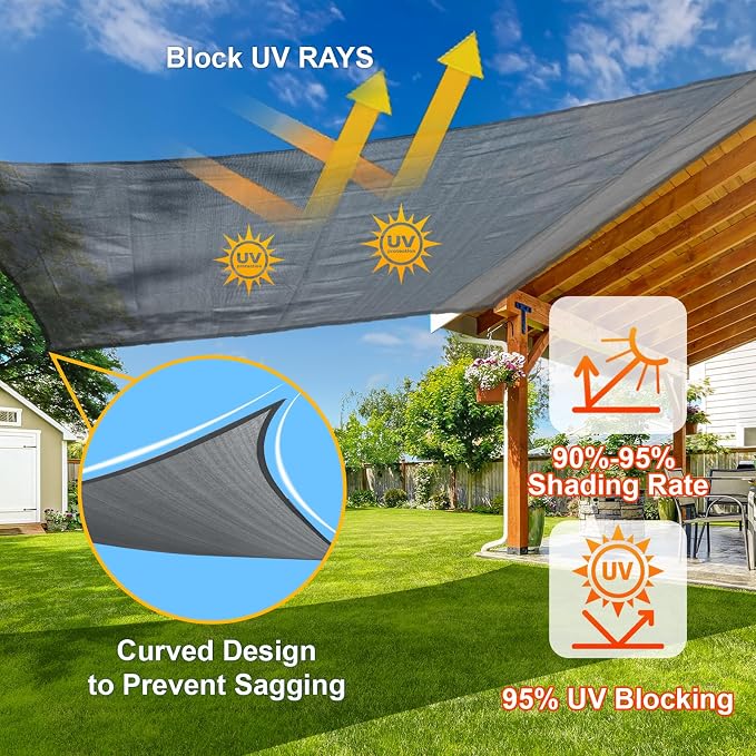 SUNLAX Sun Shade Sail SS-156 8' x 14' Dark Grey Rectangle Canopy Sail Shade - Image 4