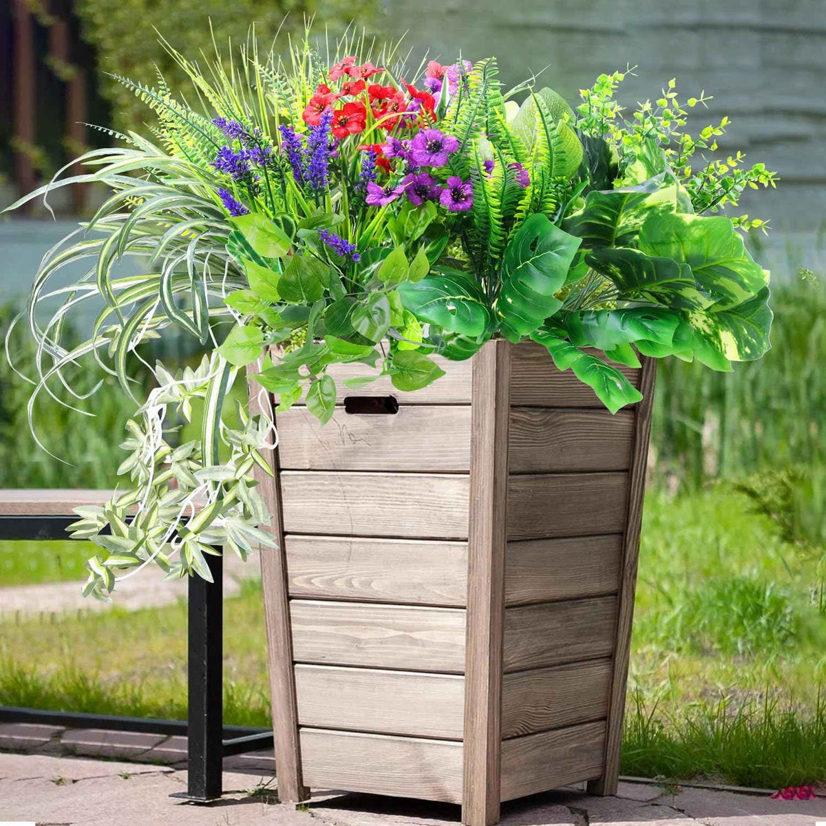 14 Bundles Artificial Plants Flower Outdoor, UV Resistant Faux Greenery with Flowers & Cascading Vines, Fake Plants for Planters, Window Boxes, Hanging Baskets & Garden Decor
