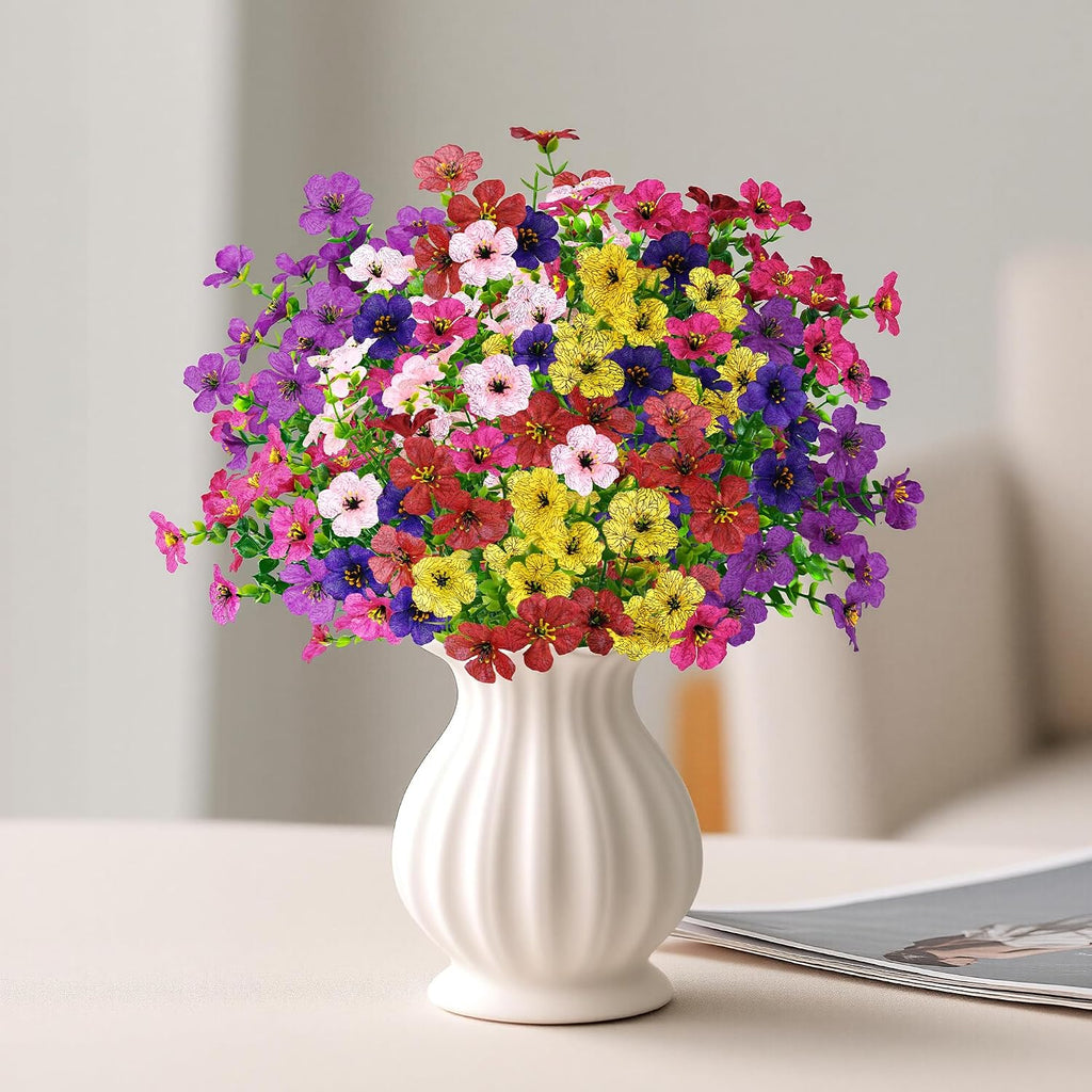 Artificial Faux Flowers Plants for Outdoors Outside Spring Summer Decoration,12 Bundles Silk Daisy Realistic Fake Flowers Plant Greenery UV Resistant for Planters Porch Patio Garden Home(6 Multicolor)