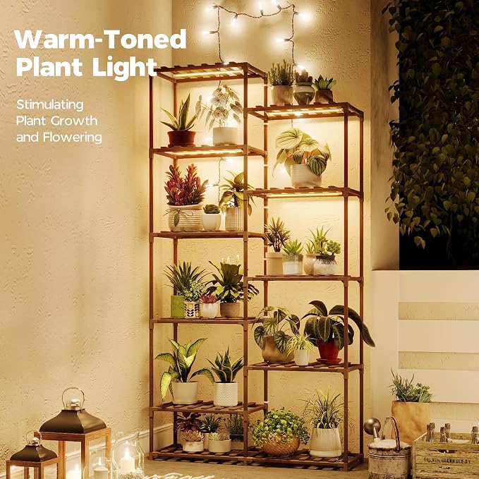 Bamworld Tall Plant Stand with Grow Lights Large Indoor Plant Shelf - Image 2