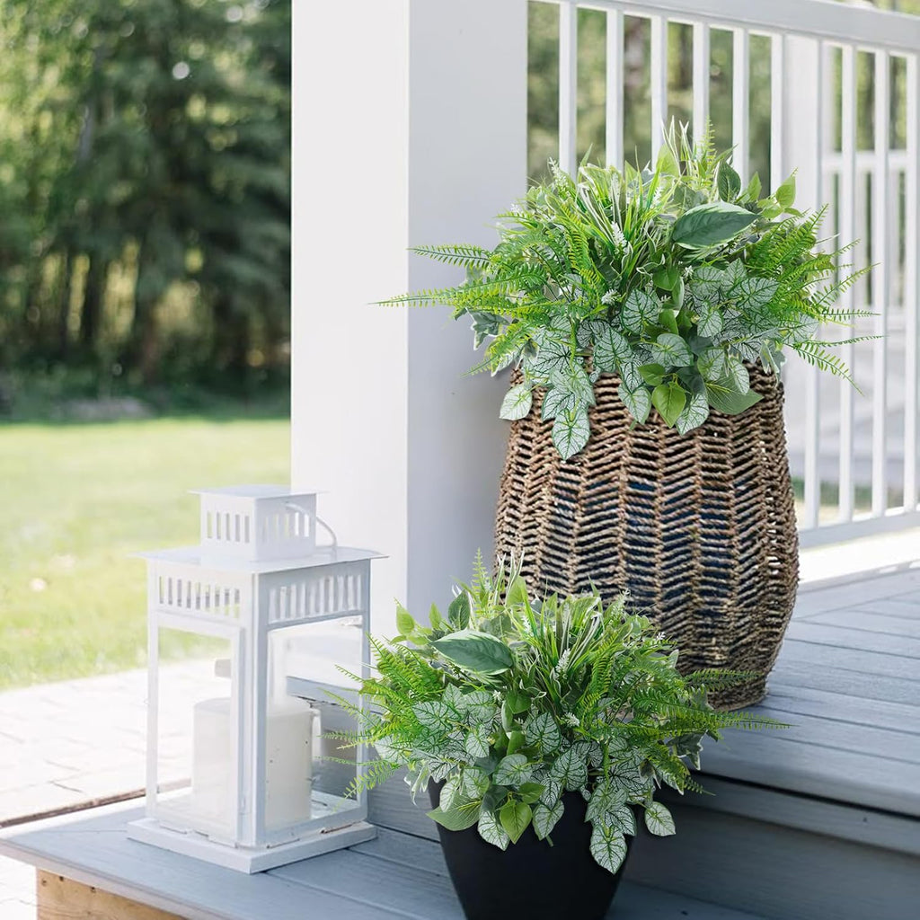 16PCArtificial Greenery Shrub Stems Fake Flower Plants for Outdoor | UV Resistant Faux Outdoor plants, Fake Shrubs Plants for Patio Garden, Front Porch, Window Box, Spring Summer Home Decor