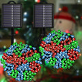 Solar Christmas String Lights, Red White Green 200Led, Outdoor | 2 Pack Total 400Led 144Ft 8 Mode, IP44 Waterproof Outside Fairy Lights for Tree, Garden, Patio, Lawn, Party, Yard Decorations