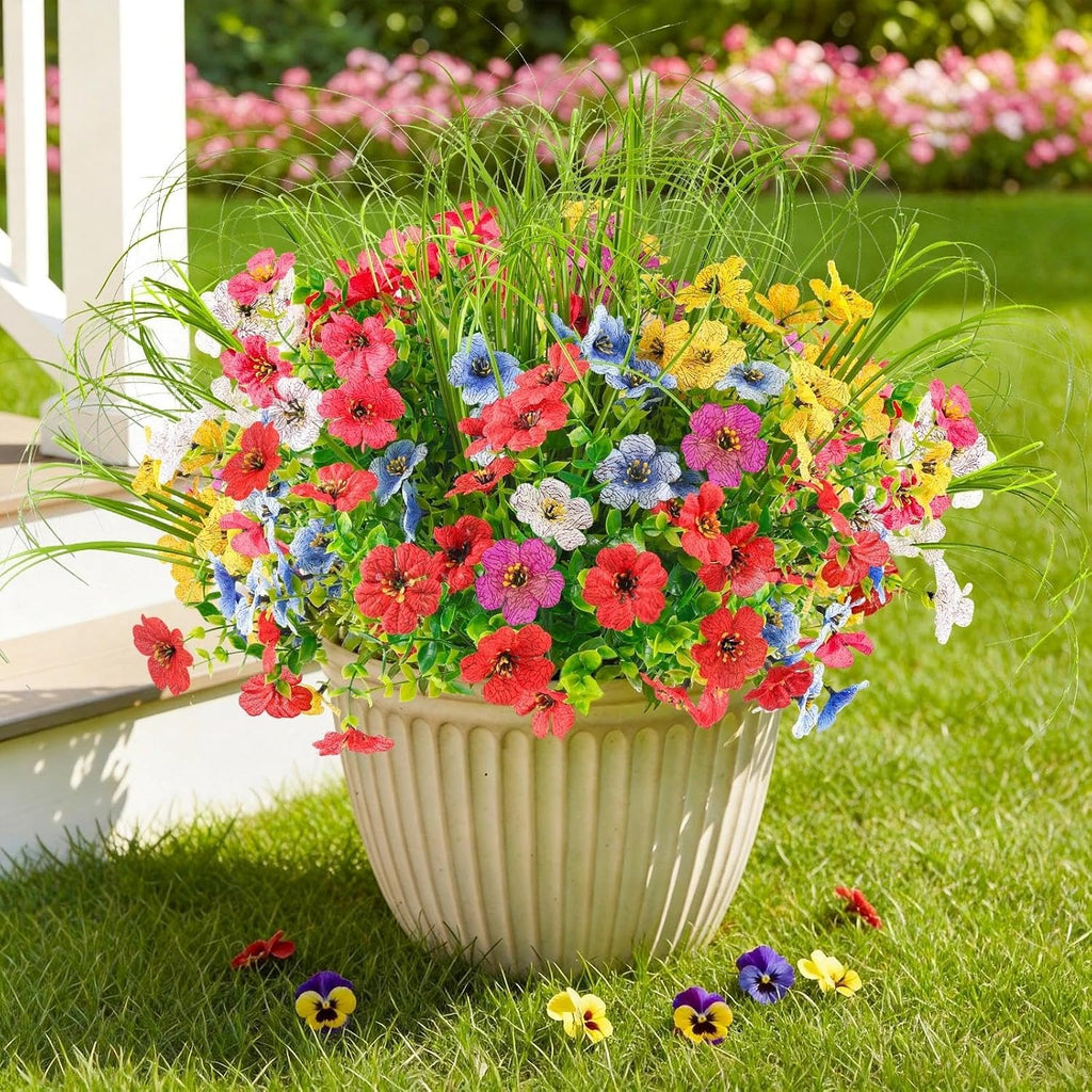 12 Bundles Artificial Outdoor Flowers, UV Resistant for Planters and Garden