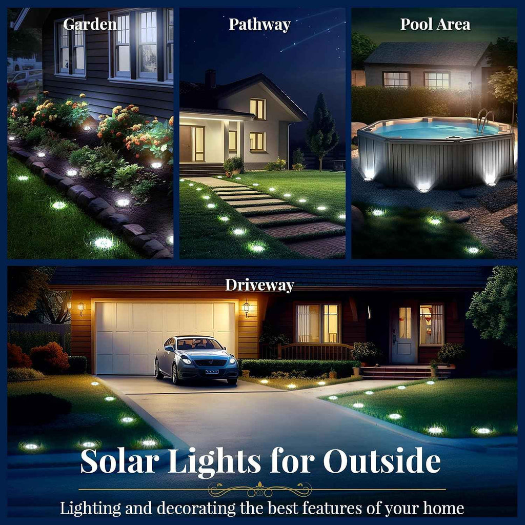 SOLPEX Solar Ground Lights Outdoor, Garden Lights 12 Pack Cool White | IP65 Waterproof Stainless Steel Landscape Lighting for Walkway, Driveway, Pathway, Patio, Backyard Decor