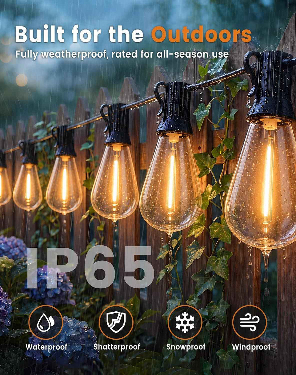 Outdoor String Lights 110FT(100+10) Waterproof, 50 LED S14 Shatterproof Edison Bulbs, 2FT Spacing, Extension Cord, Connectable Plug in Hanging Patio Lights for Outside, Backyard, Warm White