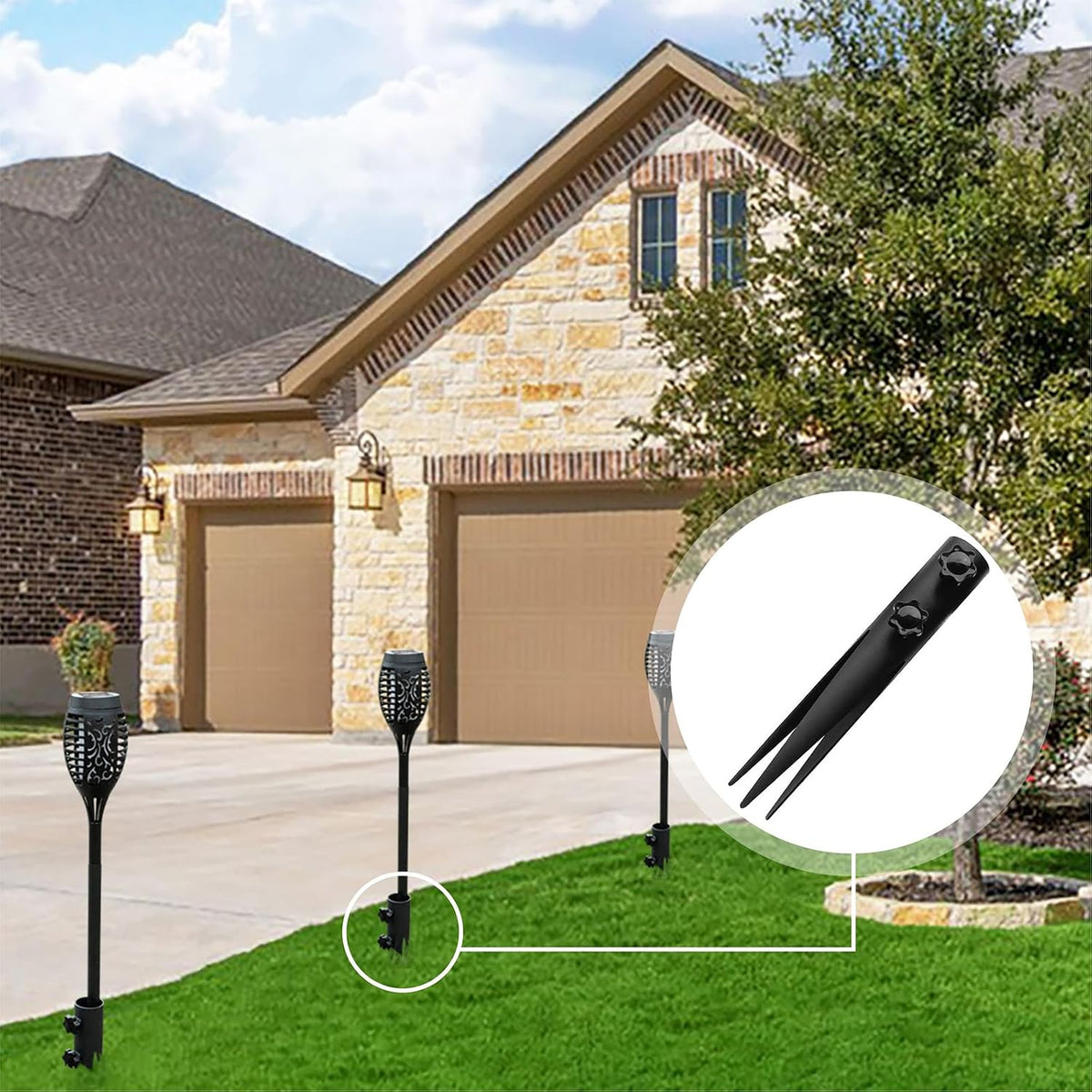 4 Pcs Steel Torch Stakes,Garden Stakes for Outdoor Lights,Metal Ground Spike Replacement Stakes for Solar Lights & Live Flame Torches,Outdoor Torch Stand Stake for Flagpoles, Fishing Rods