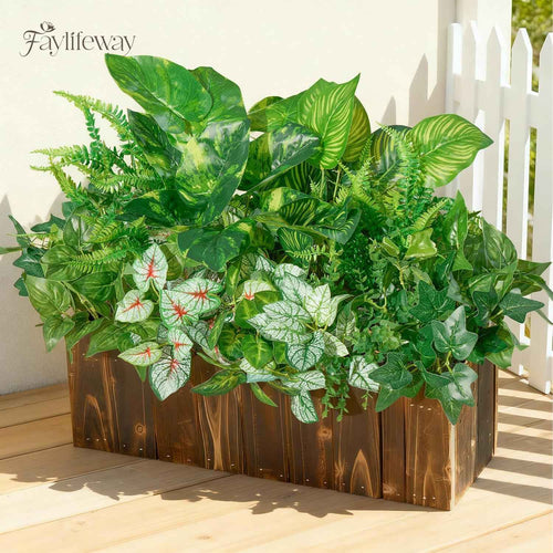 12 Bundles Artificial Plants Outdoor, UV Resistant Greenery | Large faux greenery stems for outside planters, porch, window box and patio garden decor. Maintenance free, pot not included