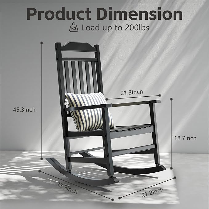 Patio Rocking Chair Outdoor Set of 1, Weather Resistant Poly Resin Oversized - Image 3