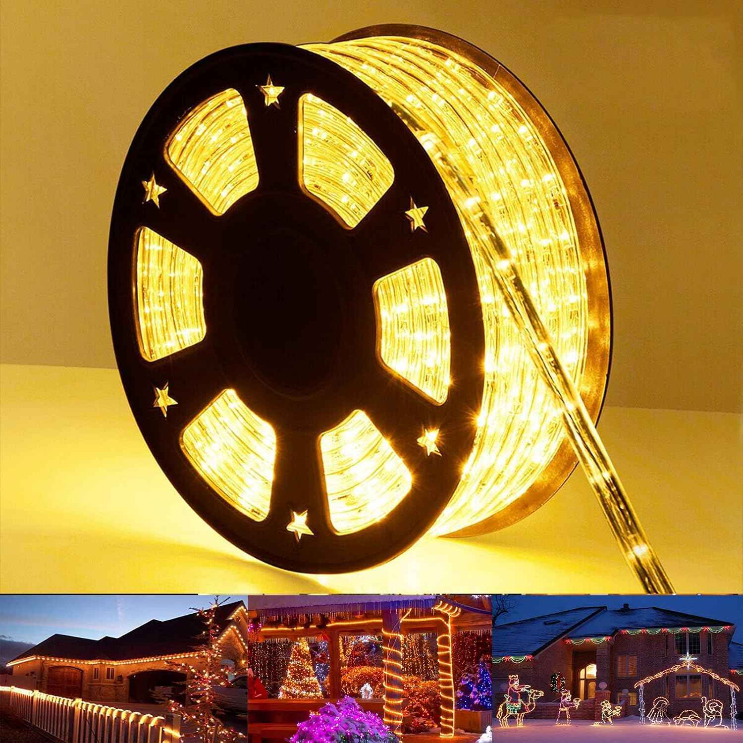 100ft LED Rope Lights Outdoor, 720 LED Connectable and Flexible Tube Lights with 8 Modes, Waterproof LED Rope Lighting for Garden, Patio, Pool, Bedroom, Party, Indoor Outdoor Decoration (Warm White)