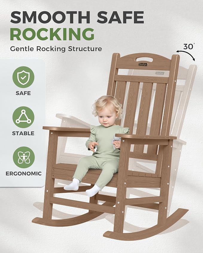 Oversized Rocking Chairs Outdoor Set of 2, High Back Porch Rocking Chair - Image 4