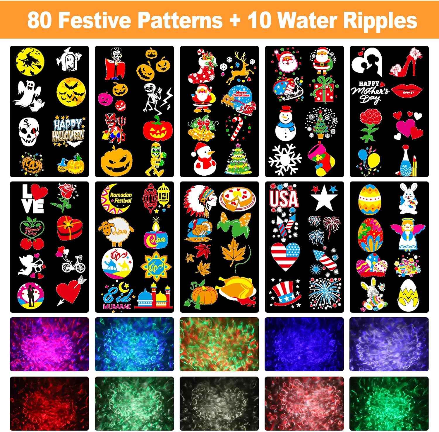 2026 Upgraded Halloween Projector, 8 Patterns (Ocean Wave & Patterns),8 Theme Waterproof Holiday Projector with Remote for Halloween,Christmas,Happy New Year
