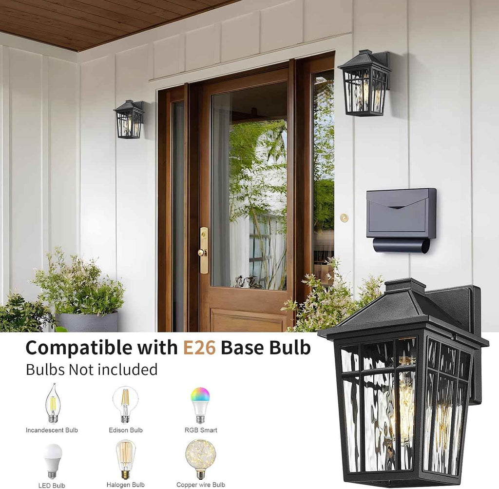 Darkaway Outdoor Wall Lights for House, Exterior Lighting Fixtures Wall Mount Porch Lights Waterproof Outdoor Sconce Lights with Water Ripple Glass for Patio Hallway Garage