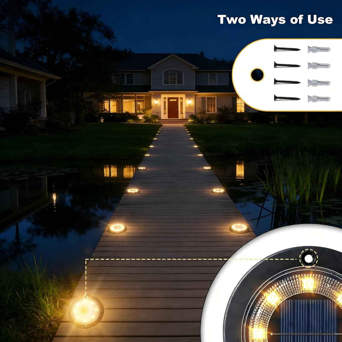 Solar Lights Outdoor Waterproof，Warm White 12 Pack 2-in-1 Ground Lights | Solar Powered Lights Outdoor Solar Disk Light Landscape Light for Deck Step Patio Yard Pathway Walkway Driveway Garden