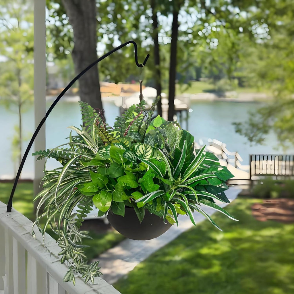 Artificial Plants Faux Greenery for Outdoor Porch Planter Summer Decor | Fake Realistic UV Resistant Large Shrubs Bushes Green Filler for Outside Front Door Patio Decoration, 8 Bundles