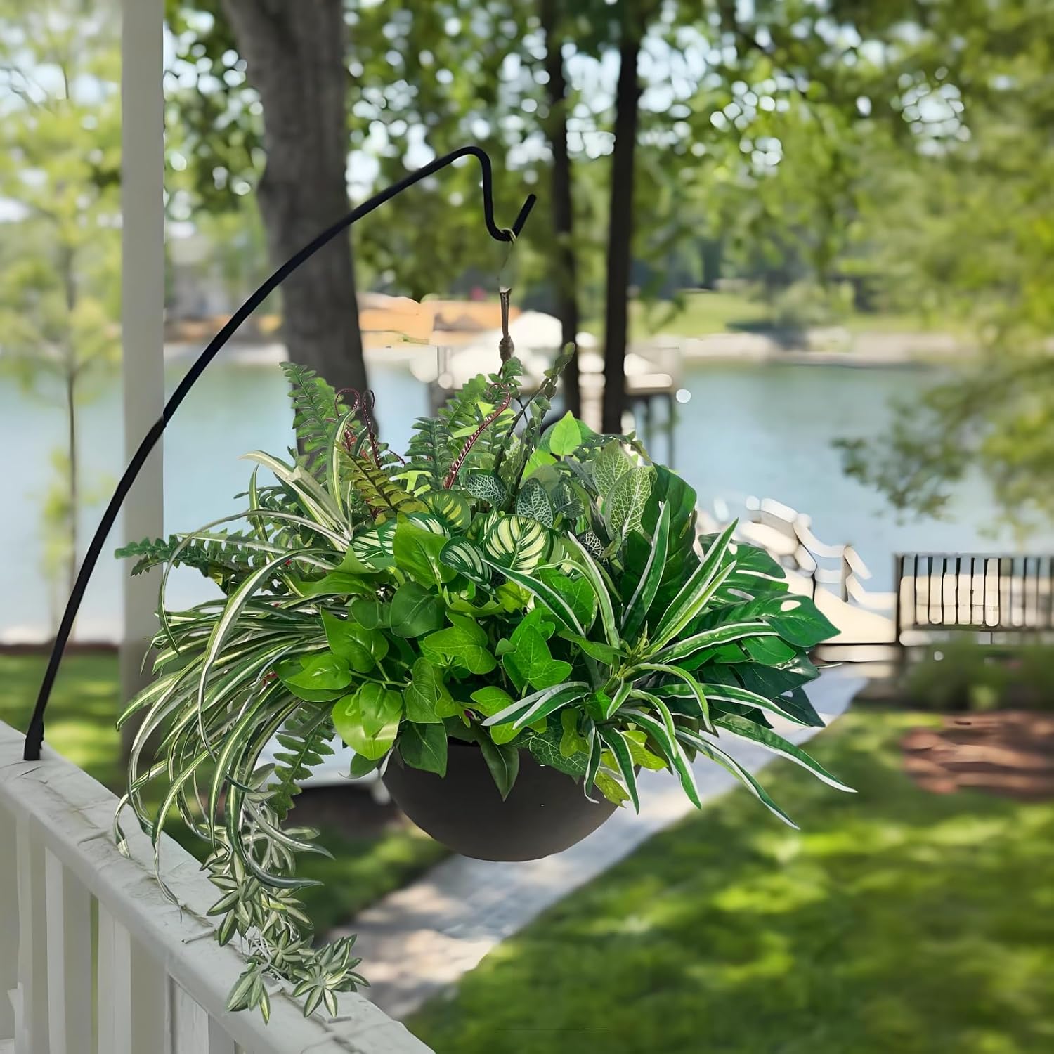 Artificial Plants Faux Greenery for Outdoor Porch Planter Summer Decor | Fake Realistic UV Resistant Large Shrubs Bushes Green Filler for Outside Front Door Patio Decoration, 8 Bundles