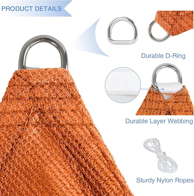E&K Sunrise 17' x 17' x 17' Sun Shade Sail Triangle Canopy Shade Cover UV Block - Image 4