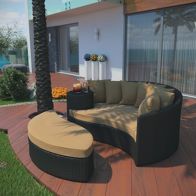 Modway Taiji Wicker Rattan Outdoor Patio Sectional Daybed in Espresso Mocha - Image 3