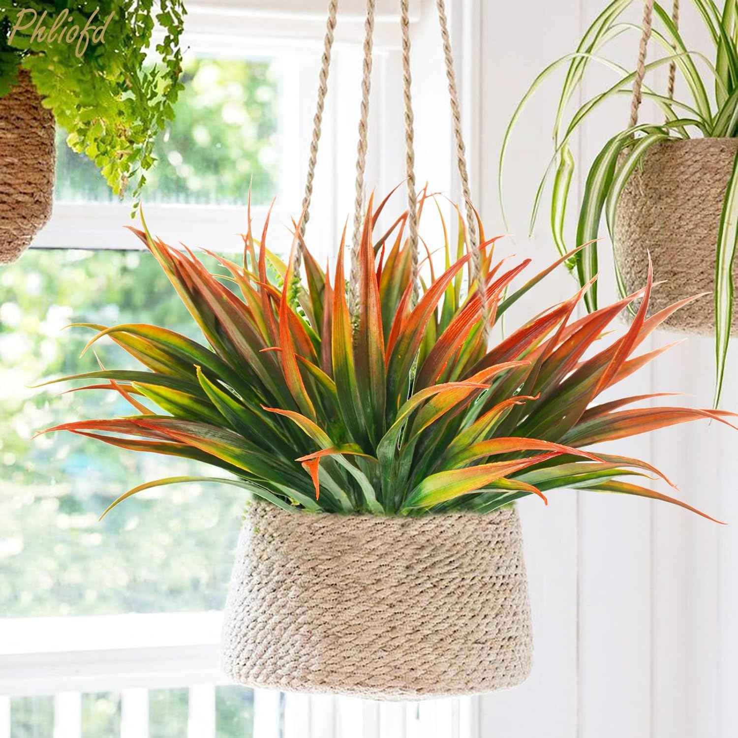 6Pcs Artificial Grass Fake Plants 17.3in Outdoor Plastic Plants UV Resistant Greenery Fake Grass for Home Window Garden Office Patio Hanging Planter Pathway Front Porch Décor Red