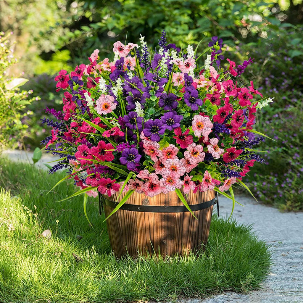 12 Bundles Artificial Flowers Outdoor Silk Fake Plants UV Resistant Faux Plastic Greenery Shrubs for Home Outside Garden Front Porch Vase Pot Planters Decor (Mix Color)
