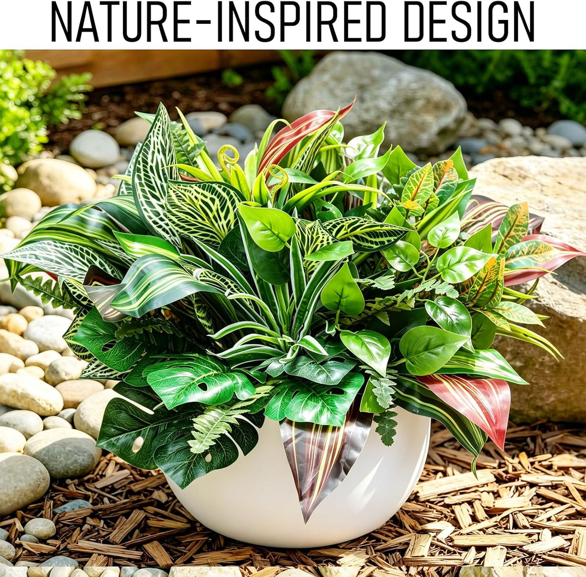18 Bundles Artificial Greenery Plants Outdoor UV Resistant Fake Plastic Leaves with Stems Faux Bushes Shrubs for Porch Patio Window Box Garden Indoor Outside Decor