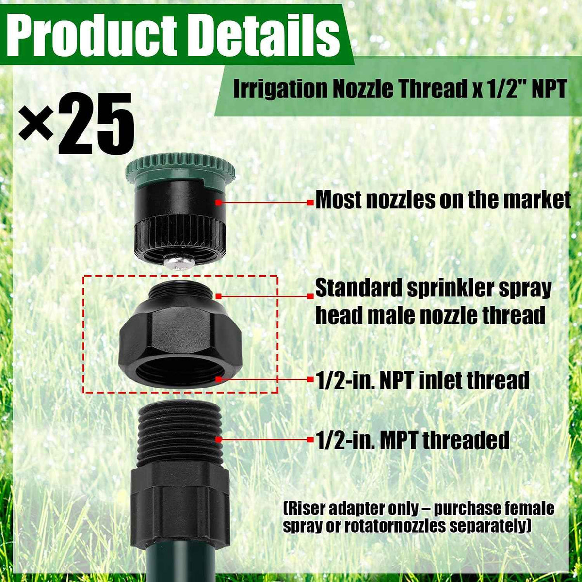 Yaomiao 25pcs Shrub Head Sprinkler Adapter Adjustable Irrigation Thread Adapter Without Nozzle to 1/2" Npt for Outdoor Garden Lawn