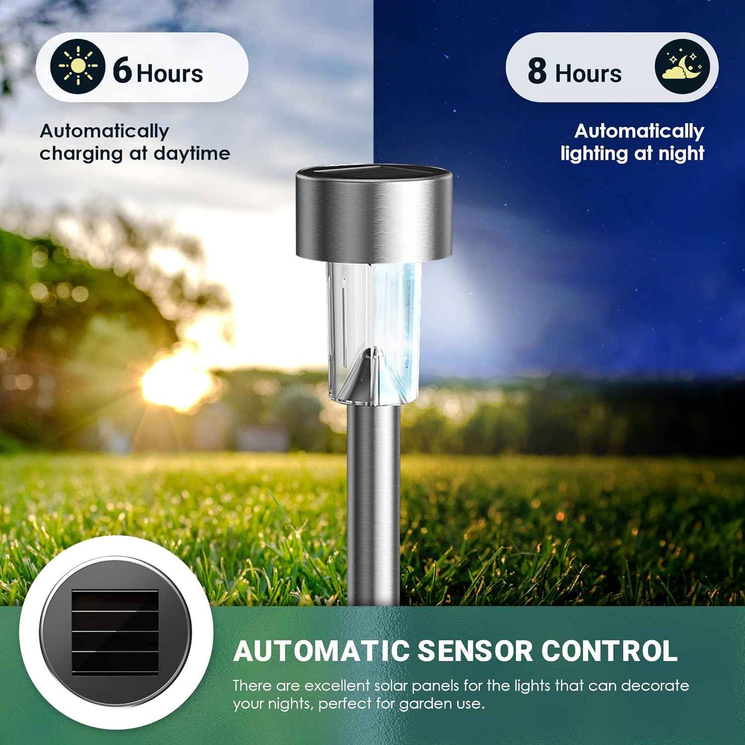 GIGALUMI 16 Pack Solar Lights Outdoor Waterproof,Stainless Steel LED Solar Garden Lights for Patio, Lawn, Yard and Landscape(Cold White) | Solar Pathway Lights, Solar Garden Lights for Patio, Lawn, Yard and Landscape LED (Cold White)