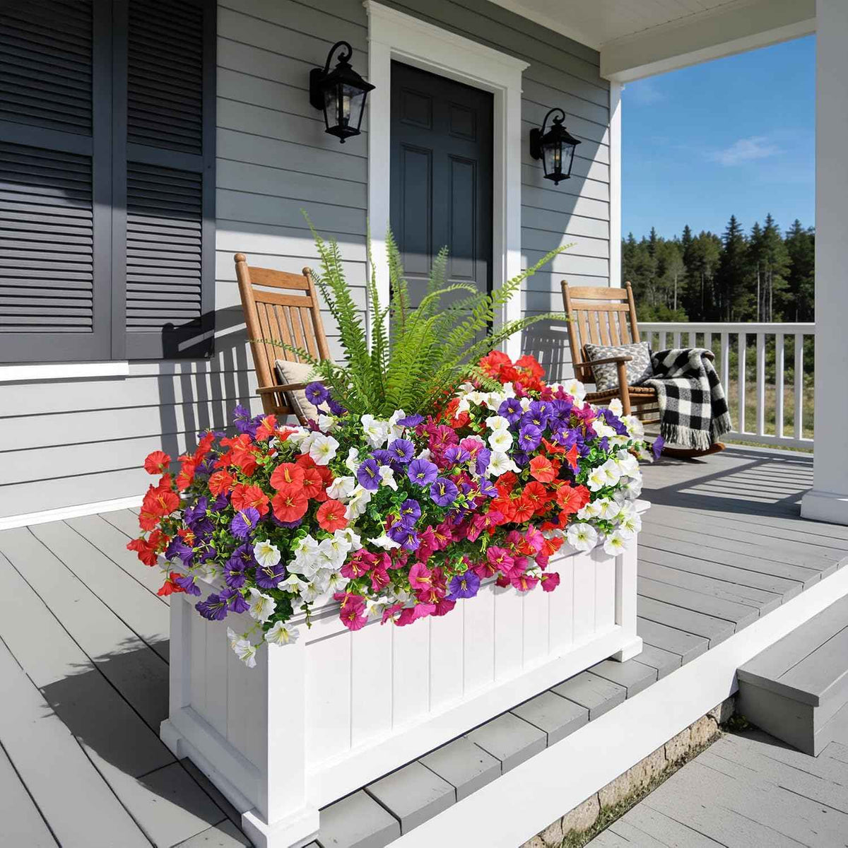 Hrobek Artificial Flowers for Outdoors Faux Plants Outside Indoor,UV Resistant Silk Fake Morning Glory Tall Ferns for Home Patio Garden Back Yard Front Porch Decor (13 Bunches,5 Multi Colors)