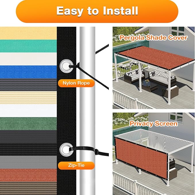 Artpuch 90% Sun Shade Cloth, 10 x 16 FT Pergola Shade Cover Canopy - Image 5