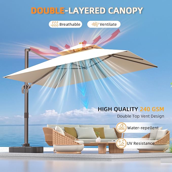 9' X 12' Cantilever Outdoor Patio Umbrellas Double Top Large Rectangle Umbrella - Image 3