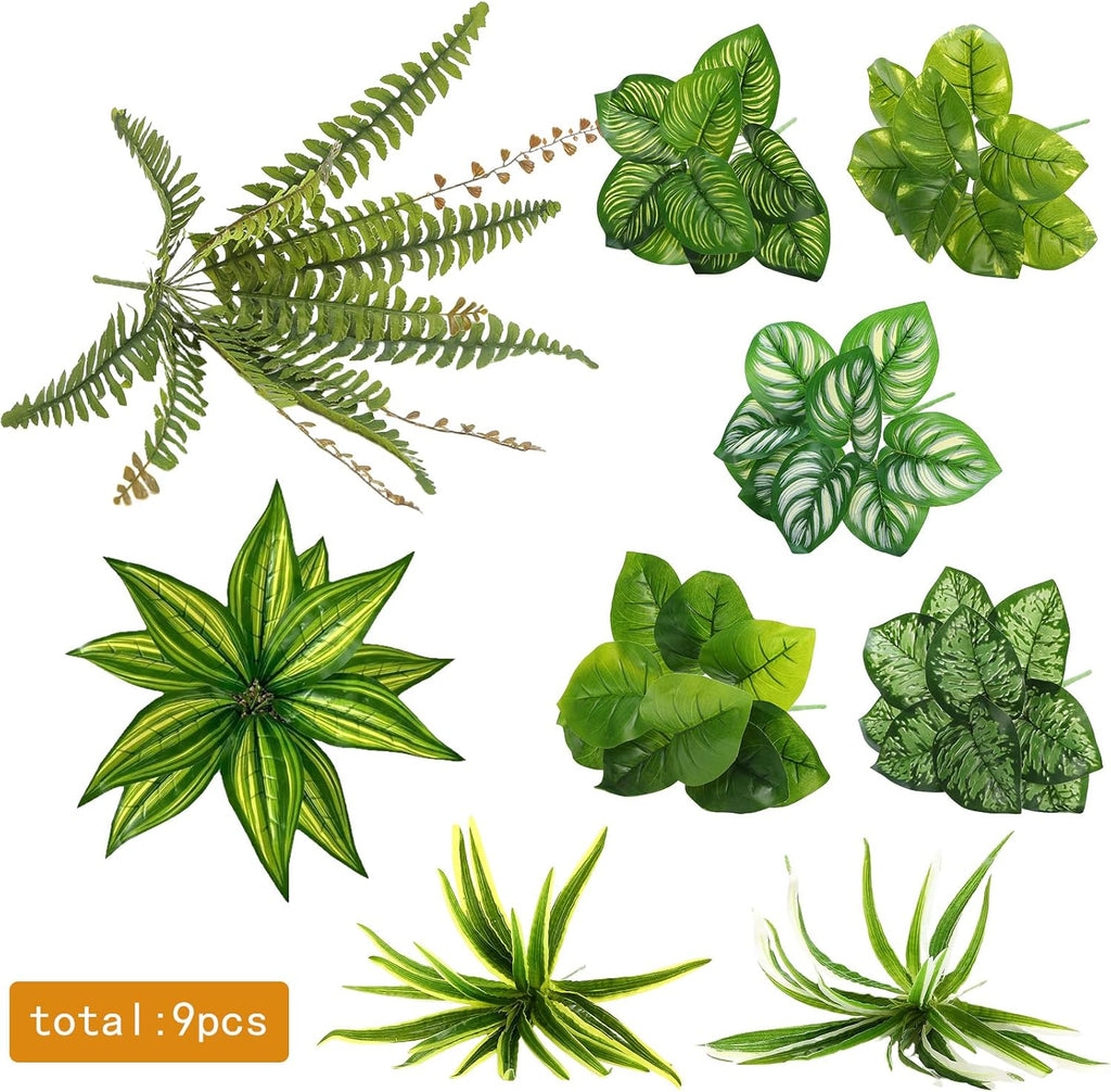 Large Realistic Faux Outdoor Plants, Artificial Greenery Set | Silk Leaves, UV Resistant Plastic Stems, Patio, Porch, Garden Decor, Lifelike Plants for Planters and Front Door Decorations