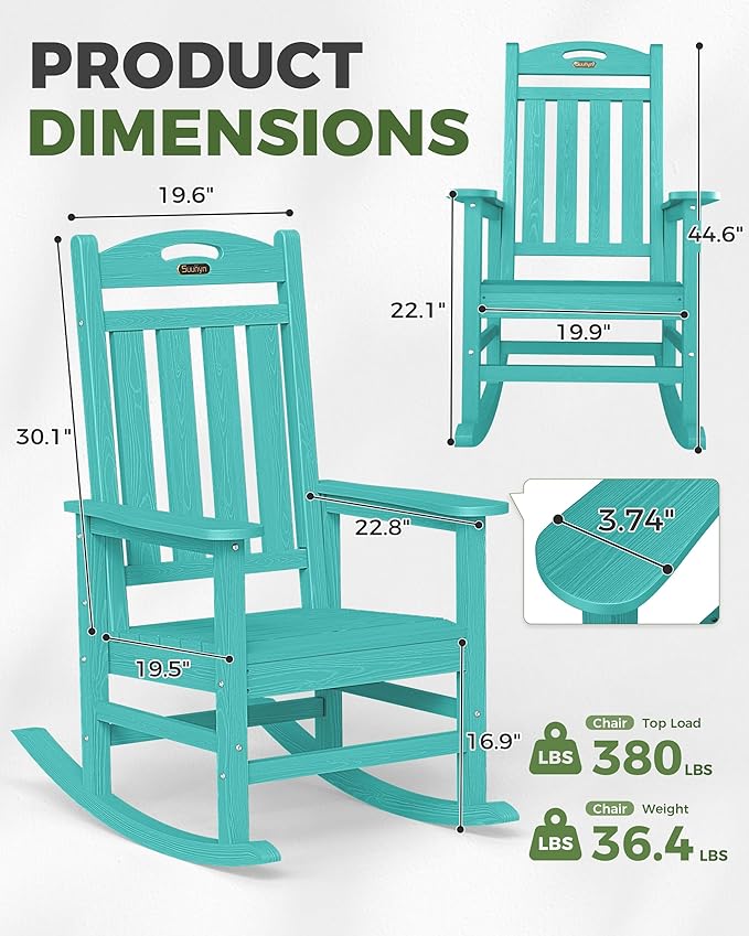 Oversized Outdoor Rocking Chair Set of 2, HDPE All-Weather Patio Rocking Chairs - Image 3