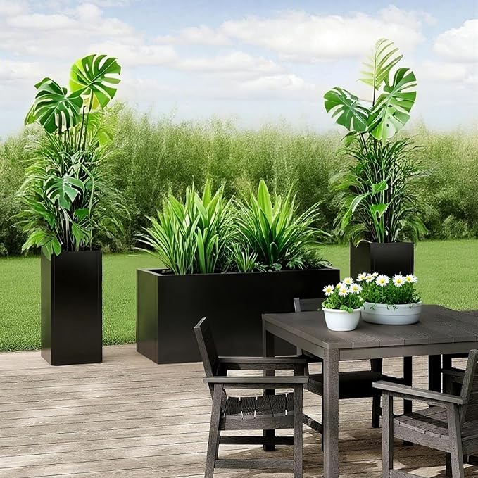 Steel Planter 36" x 12" x 16" Metal Rectangle Outdoor Planter Black Powder - Image 7