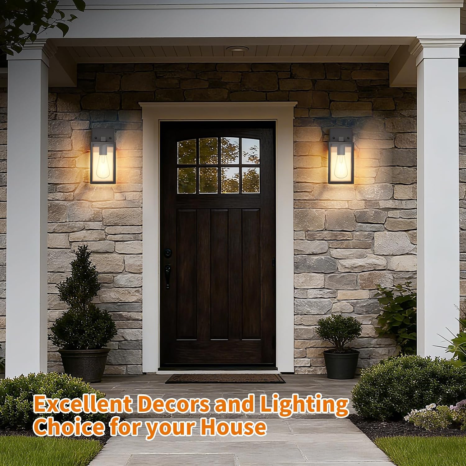 Outdoor Light Fixtures Wall Mount, Waterproof Front Porch Lights, Modern Exterior Lighting Fixtures with E26 Socket, Black Wall Sconces Lantern Lamp, Outside Lights for House, Garage, Patio (2 Pack）