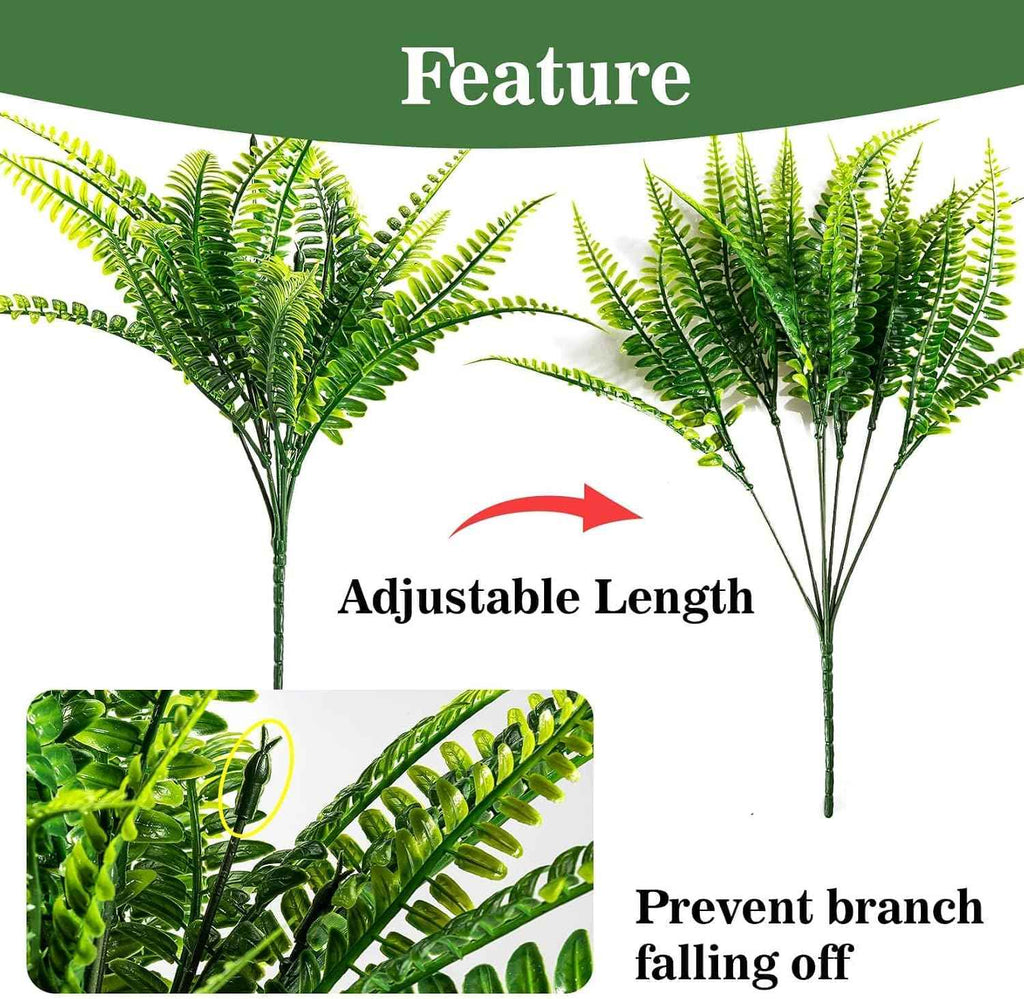 MAQIHAN 10PCS Fake Fern for Outdoor - Artificial Boston Fern Stems Decor | Realistic Fake Greenery for Large Planters, Vase, Porch, Patio, Garden Decor, Faux Plants for Indoor, Outdoor Home Decoration