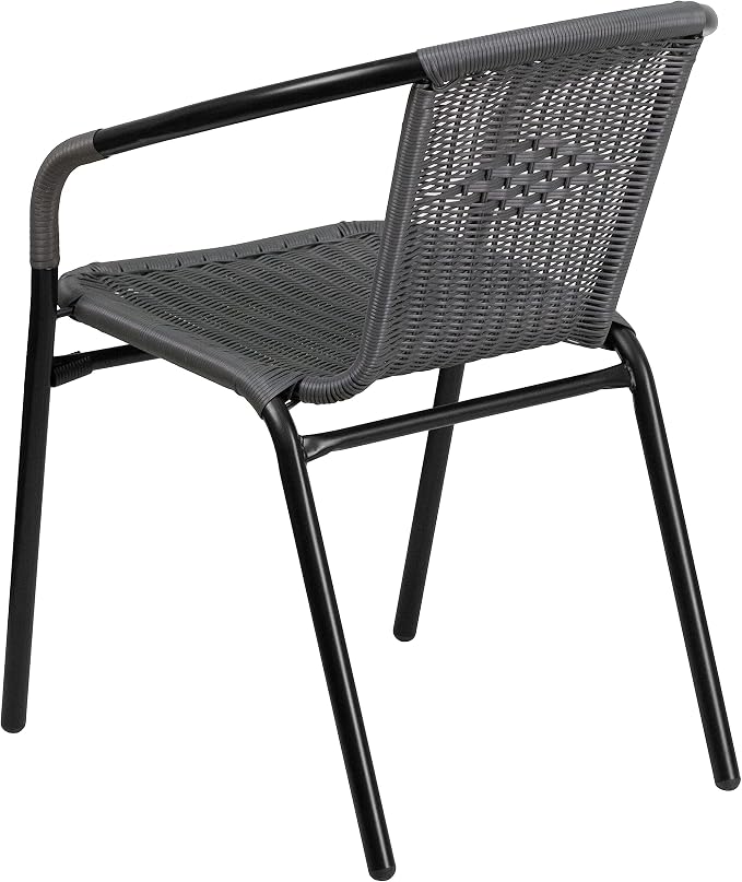 Flash Furniture Lila 2 Pack Gray Rattan Indoor-Outdoor Restaurant Stack Chair - Image 8