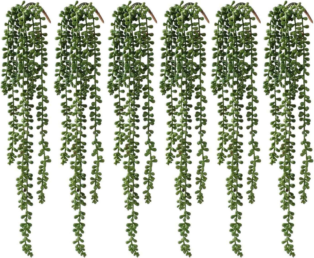 dallisten 6 Pcs Artificial Succulents Hanging Plants, Fake String of Pearls Greenery Plants, Decoration for Wall, Home, Backdrop, Garden, Indoor and Outdoor