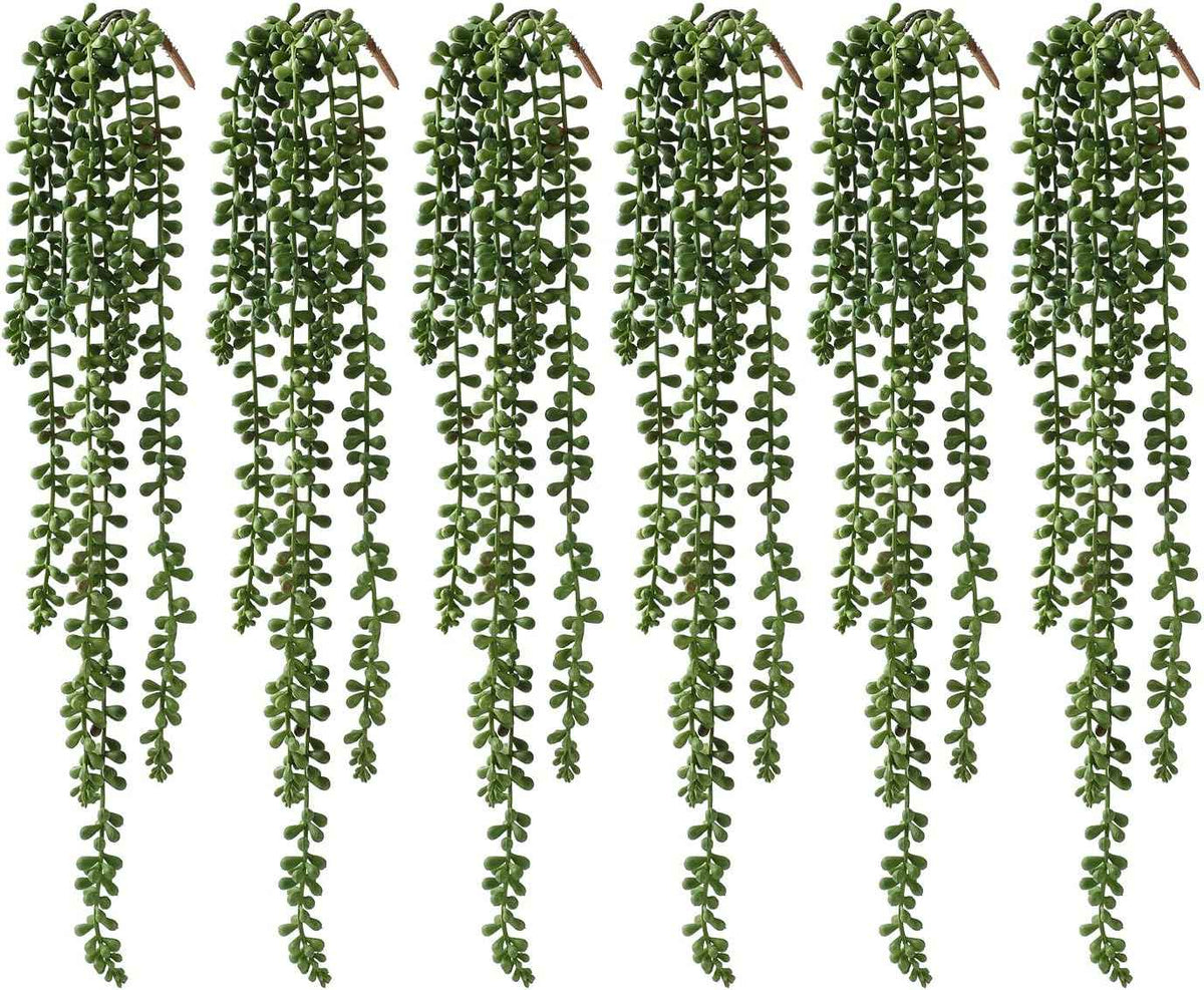 dallisten 6 Pcs Artificial Succulents Hanging Plants, Fake String of Pearls Greenery Plants, Decoration for Wall, Home, Backdrop, Garden, Indoor and Outdoor
