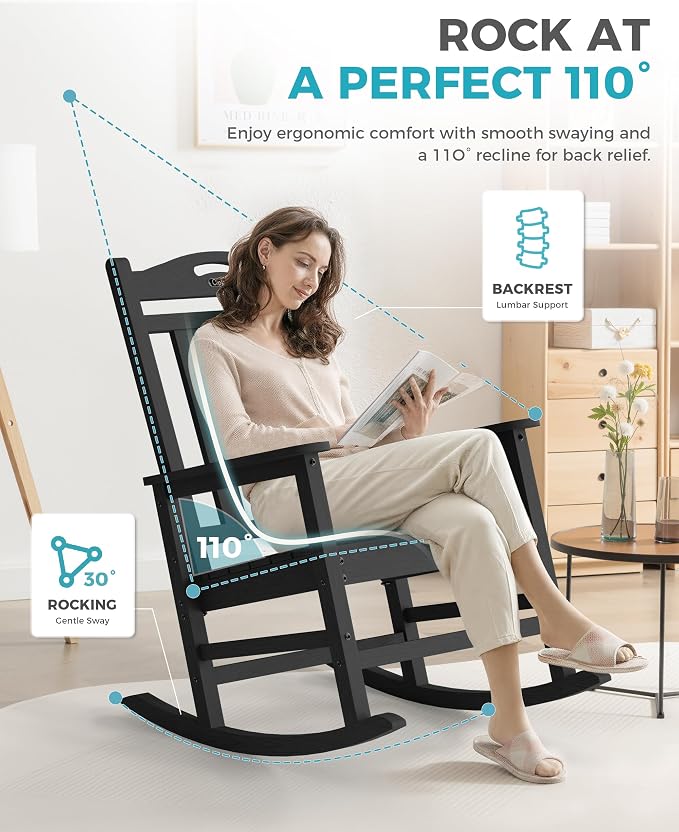Ciokea Oversized Outdoor Rocking Chair, 380lbs Heavy-Duty Large Patio Rocker - Image 6