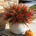 Fake Plants with Artificial Lavender Flower for Outdoor Porch Fall Decor | 12 Pcs UV Resistant Faux Greenery with Realistic Gradient Grass Waterproof for Patio Window Box Yard Outside Decoration