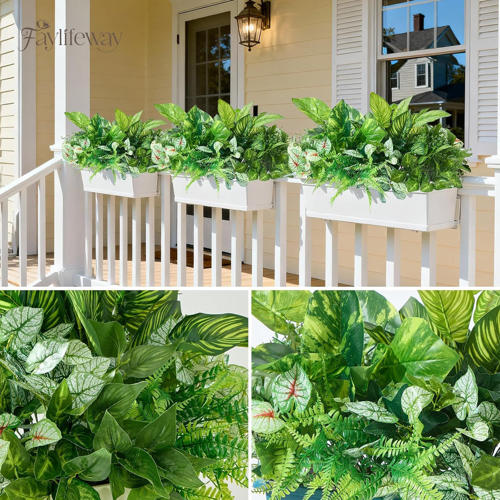 12 Bundles Artificial Plants Outdoor, UV Resistant Greenery | Large faux greenery stems for outside planters, porch, window box and patio garden decor. Maintenance free, pot not included