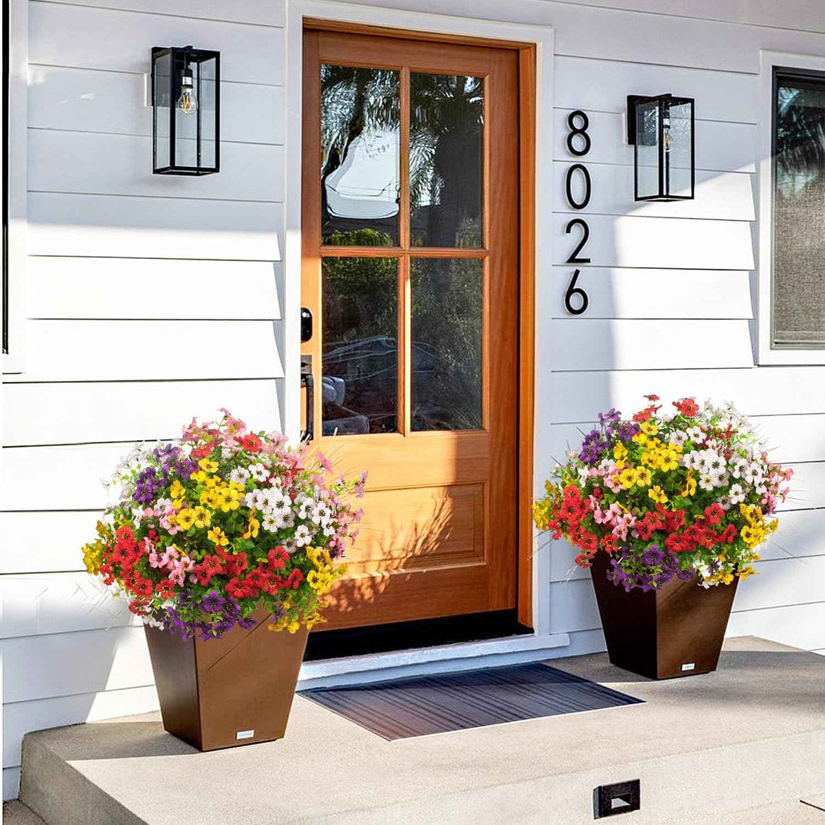 Grunyia 20 Bundles Artificial Flowers for Outdoors, UV Resistant Fake Plants Flowers Greenery Shrubs Plants for Decoration Outside Plants Hanging Planter Home Garden Decor