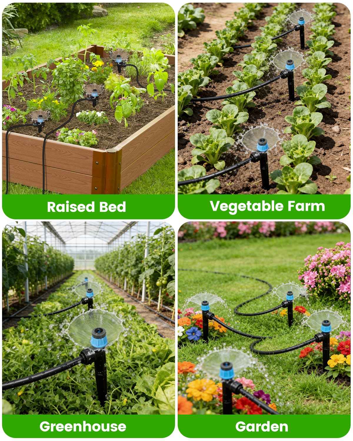 36Pack Drip Irrigation Parts, Quick Connect 1/4" Adjustable 360° Emitter Sprinklers with 6" Stake, Easy-Clean for Garden & Farm Irrigation Systems