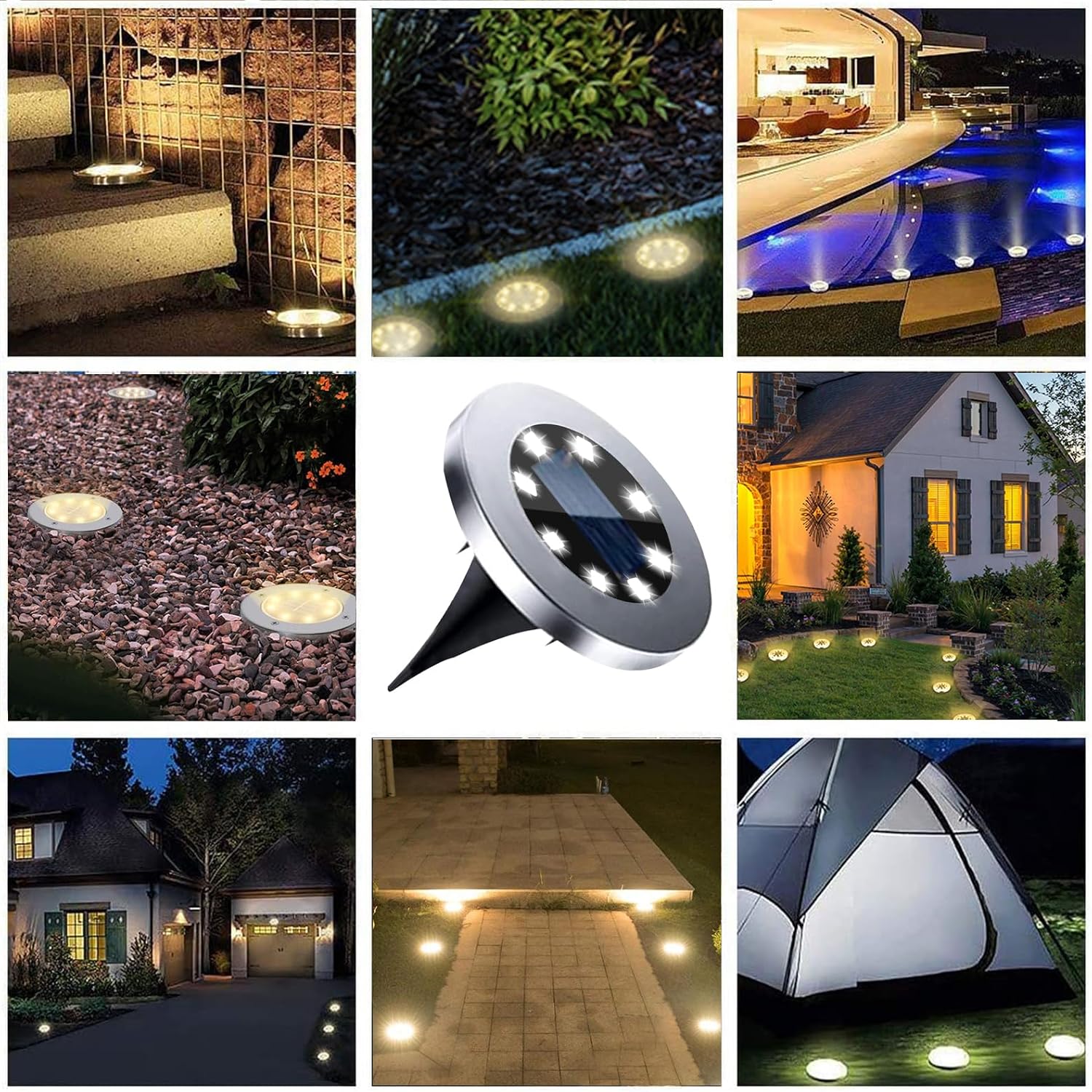 4.6 Inch Diameter Solar Ground Lights, Waterproof Solar Garden Lights, Outdoor Garden Waterproof Bright in-Ground Light, Landscape Lighting for Pathway,Yard,Lawn,Patio,Walkway (16 Pack White Light)