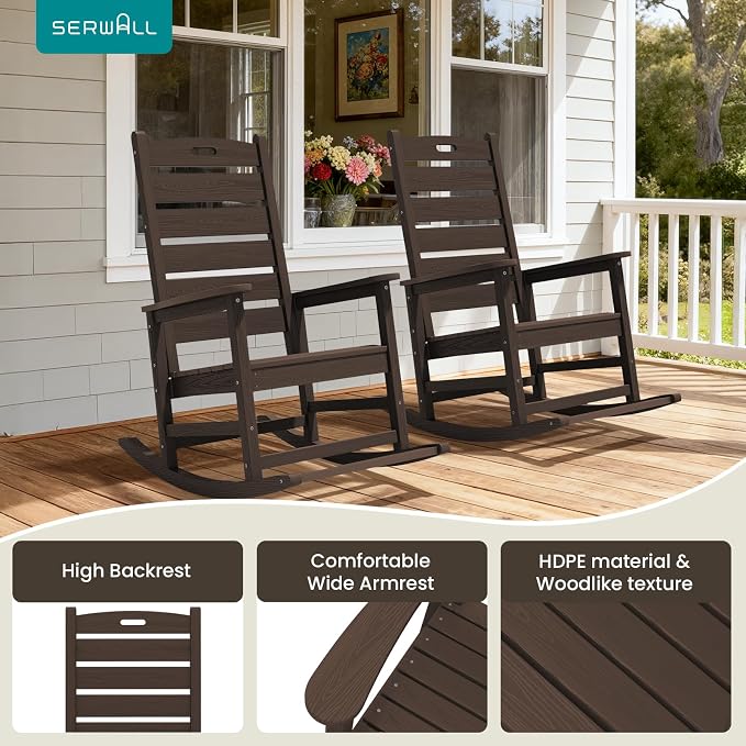 SERWALL Outdoor Rocking Chair Set of 4, Oversized HDPE Patio Rocking Chair - Image 9