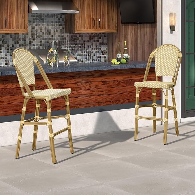 PURPLE LEAF French Bar Stool Set of 4 Bamboo Print Finish Patio Bar Stools - Image 8