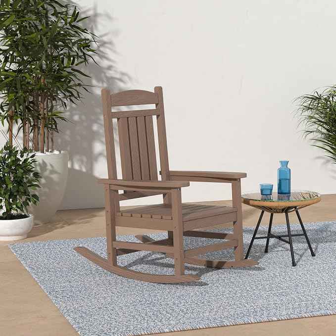 KINGYES Outdoor Rocking Chair Set of 2, High Density Polyethylene Patio Rocking