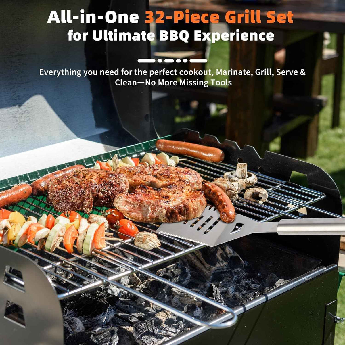 BBQ Grill Accessories, 32Pcs Grilling Gifts for Men Birthday Fathers Day, Heavy Duty Stainless Steel Grill Tool Set, Grill Utensils Kit for Outdoor Grill with Case, Thermometer & Meat Injector | Fathers Day Grill Gifts for Dad, Grill Utensils Kit with ...